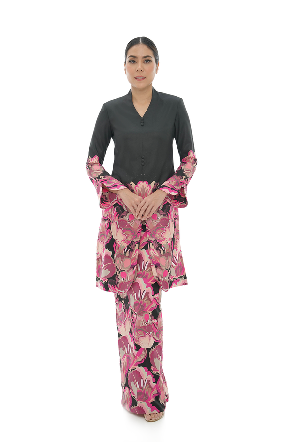 Jovian Pop Raya | Amalia Modern Long Kebaya in Black Pink (8161338327270)