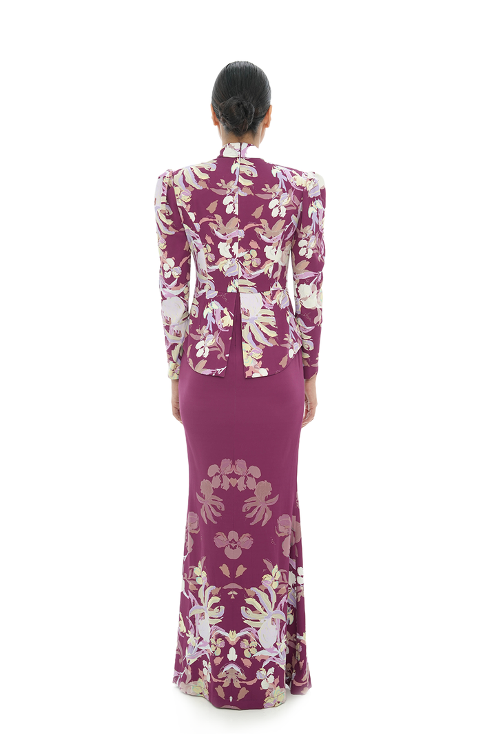 Jovian Pop Raya | Stella Modern Peplum Dress in Bright Maroon (8162277589222)