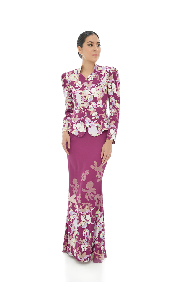 Jovian Pop Raya | Stella Modern Peplum Dress in Bright Maroon