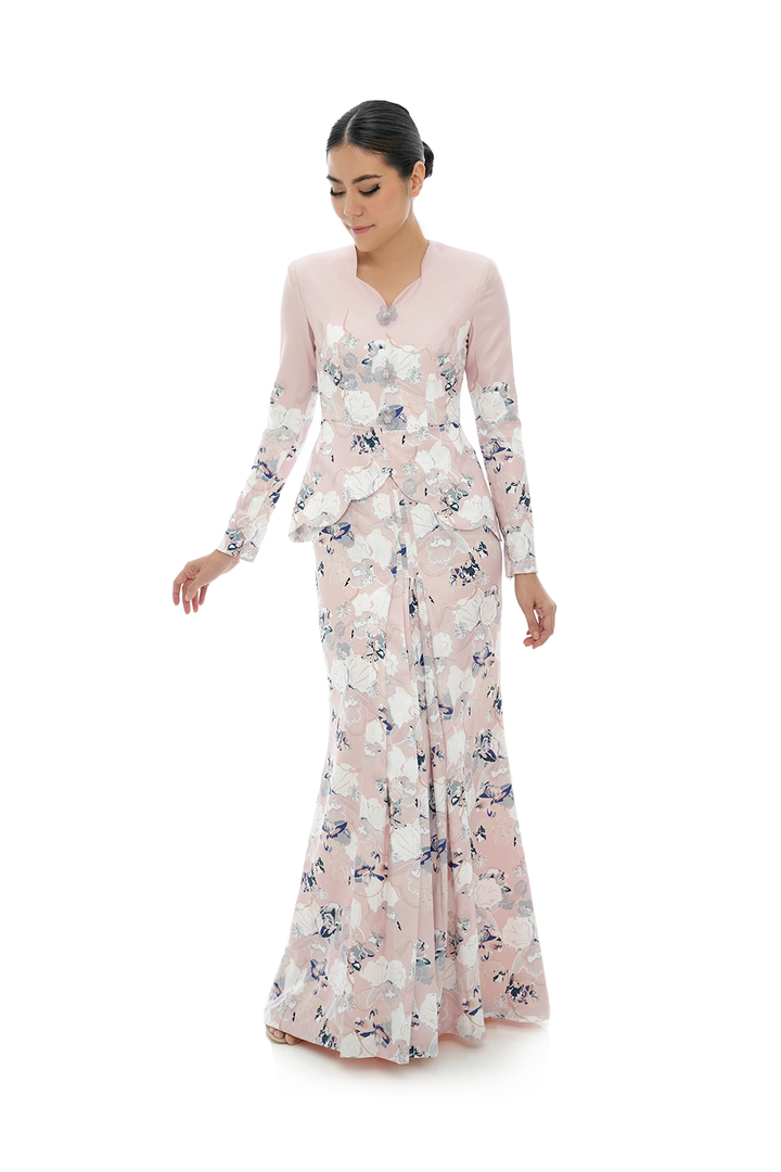 Jovian Pop Raya | Luisa Modern Peplum Dress in Pink Grey (8161826668774)