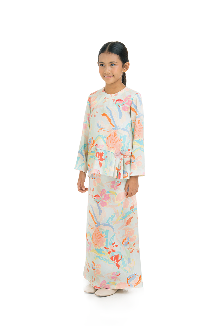 Jovian Pop Raya Kids | Leona Modern Peplum Kurung in Light Turquoise (8162045296870)