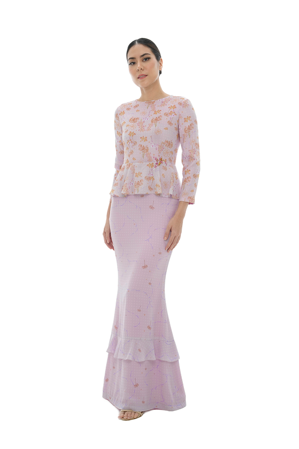 Jovian Dainty Flowers | Melati Modern Long Dress in Lilac Pink
