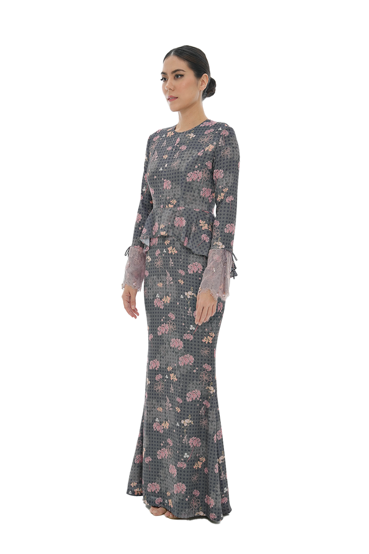 Jovian Dainty Flowers | Alamanda Modern Long Dress in Grey Pink (8179225559270)