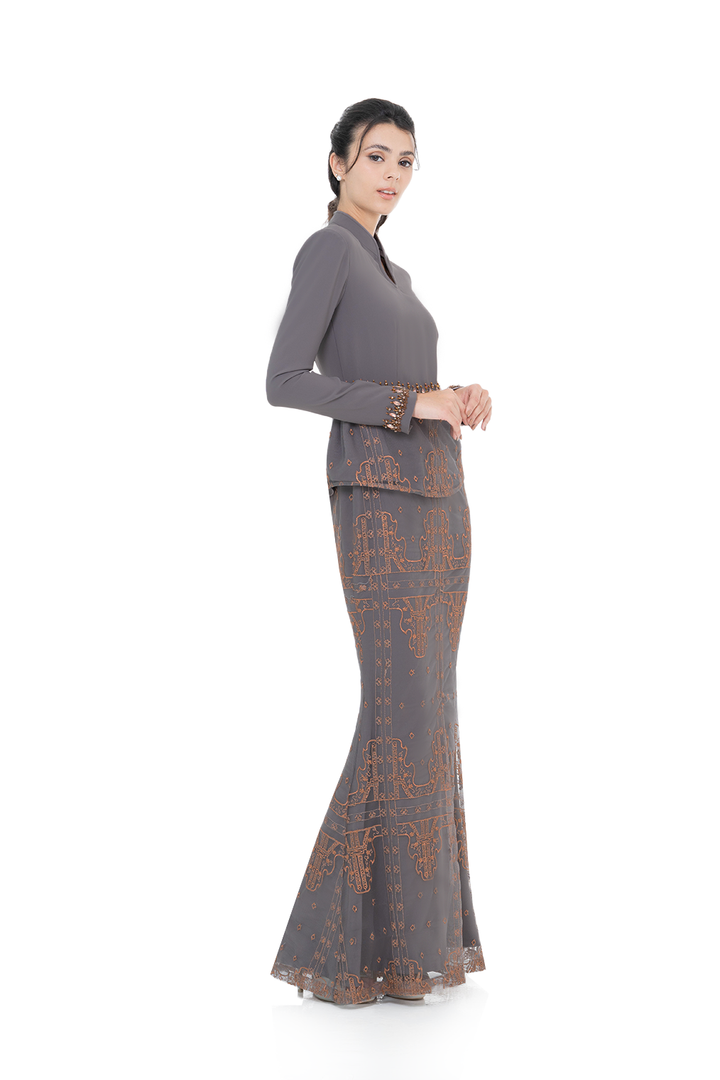 Jovian Luxe Makassar | Lestari Modern Peplum Dress in Grey Brown (8179786088678)