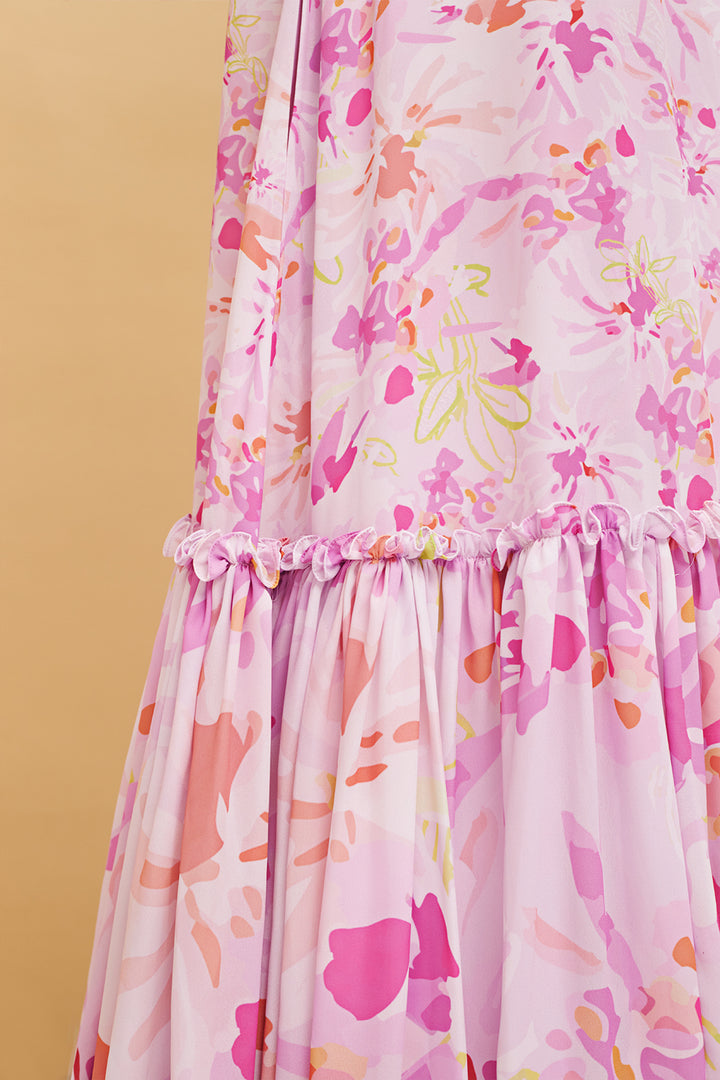 Buttonscarves X Jovian | Paradiso Poppy Long Dress in Pink White (8352175718630)