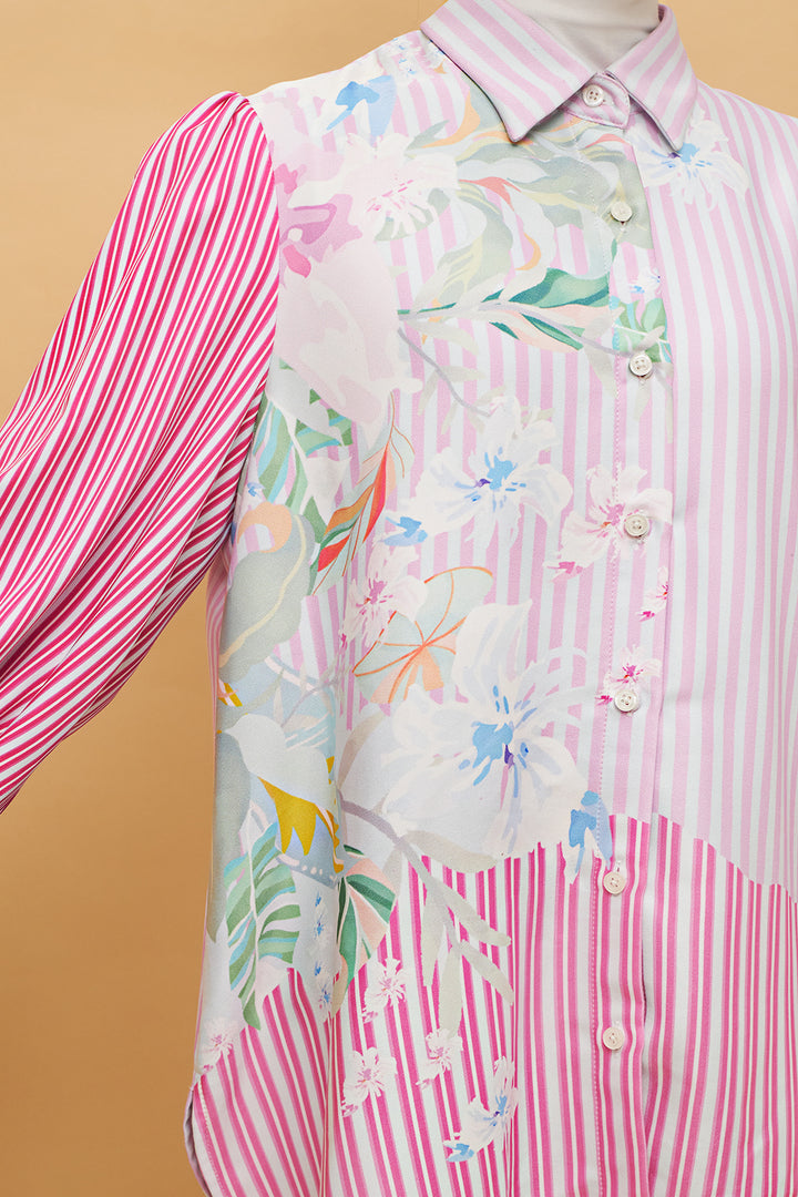 Buttonscarves X Jovian | Paradiso Priscilla Blouse in White Pink (8352445628646)