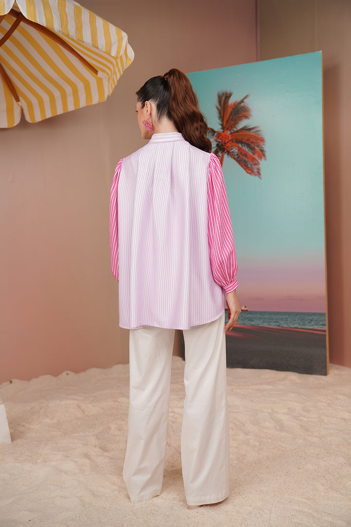 Buttonscarves X Jovian | Paradiso Priscilla Blouse in White Pink (8352445628646)