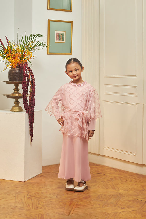 Jovian Balik Kampung Kids | Kemboja Modern Long Dress in Rose Pink (8458071539942)